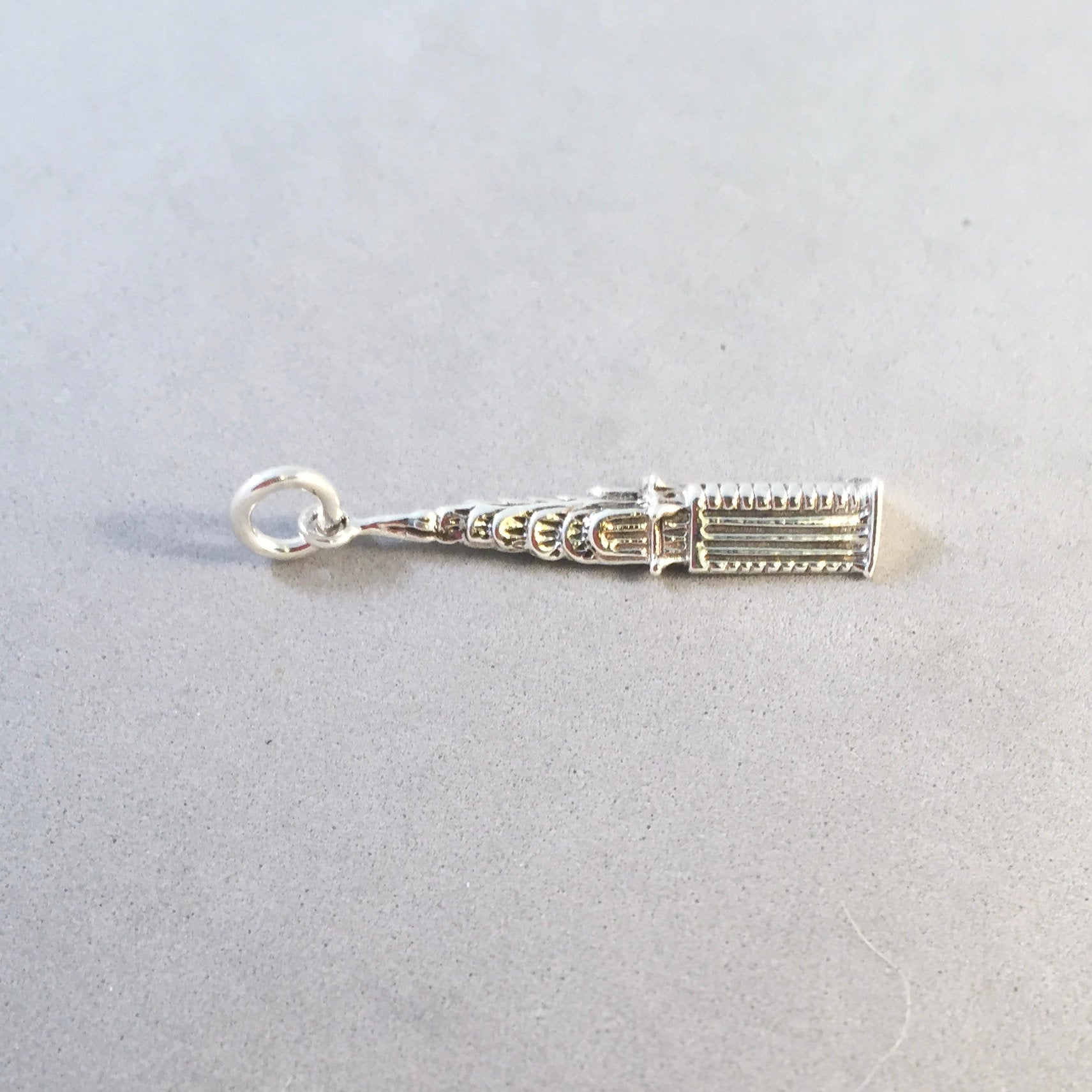 New York State Map Charm Pendant - 925 Sterling Silver, Made In USA, Star Texture