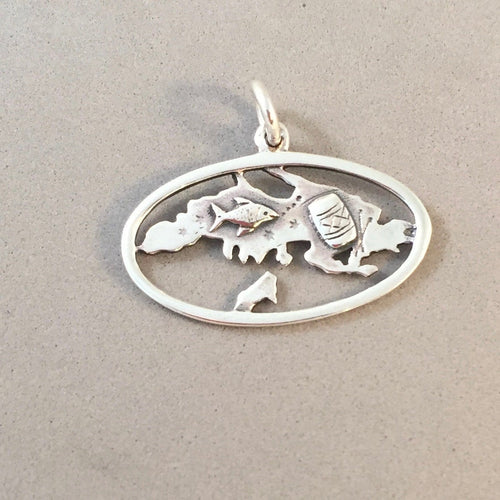 ST. THOMAS .925 Sterling Silver Charm Pendant US Virgin Islands Caribbean Map tu14
