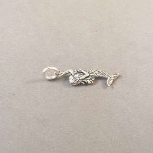 SWIMMING MERMAID .925 Sterling Silver 3-D Double Sided Charm Pendant Mystical Fantasy New nt14