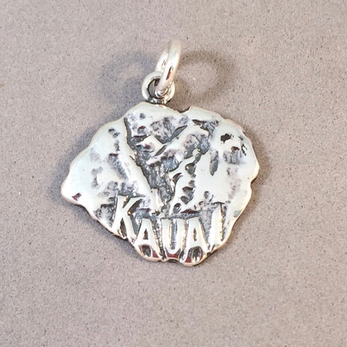 WAIMEA CANYON KAUAI .925 Sterling Silver Map Charm Pendant Hawaii Island Napail Hanalei TH04