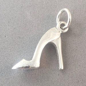 Stiletto HIGH HEEL Shoe .925 Sterling Silver 3-D Charm Pendant Pump Tall Stiletto  du09