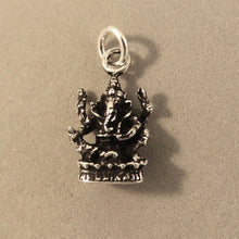 Load image into Gallery viewer, GANESHA Small 3-D .925 Sterling Silver Charm Pendant Hindu God Ganapati Deities Elephant 4 Arms  fa21