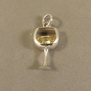 Glass of WHITE WINE .925 Sterling Silver Charm with CZ Stone Pendant Drink Kitchen Beverage kt10