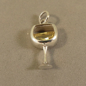 Glass of WHITE WINE .925 Sterling Silver Charm with CZ Stone Pendant Drink Kitchen Beverage kt10