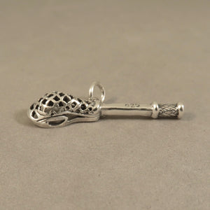 LACROSSE STICK .925 Sterling Silver 3-D Charm Pendant Equipment Field Box Intercross Player sp05