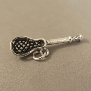 LACROSSE STICK .925 Sterling Silver 3-D Charm Pendant Equipment Field Box Intercross Player sp05