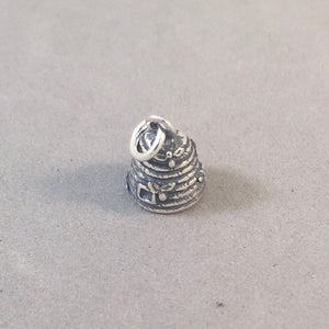 BEEHIVE .925 Sterling Silver 3-D Charm Pendant Garden Insect Bug Bee Hive Honey Small Cute BI08