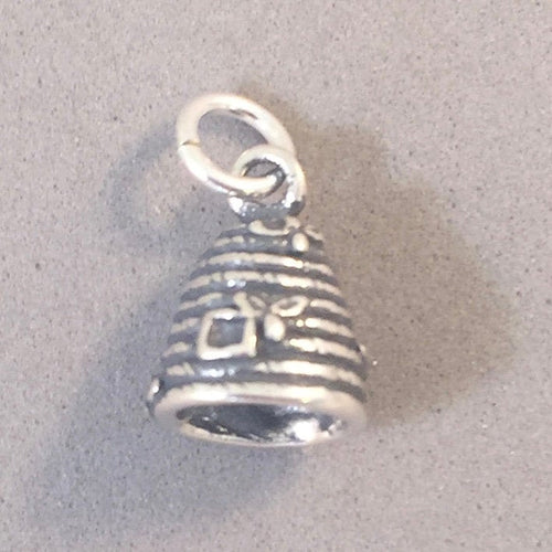 BEEHIVE .925 Sterling Silver 3-D Charm Pendant Garden Insect Bug Bee Hive Honey Small Cute BI08