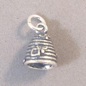 BEEHIVE .925 Sterling Silver 3-D Charm Pendant Garden Insect Bug Bee Hive Honey Small Cute BI08