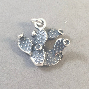 PRICKLY PEAR CACTUS 3-D .925 Sterling Silver Charm Pendant NM AZ Southwest Desert ga03