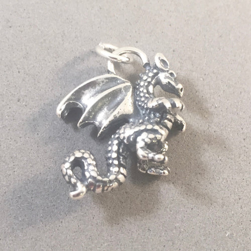 WINGED DRAGON .925 Sterling Silver 3-D Charm Pendant Standing Fantasy Animal my17