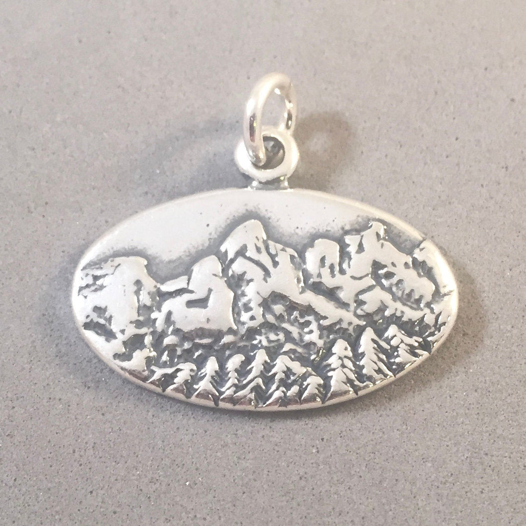 GRAND TETONS .925 Sterling Silver Charm Pendant National Park Mountains Lake Wyoming pm23