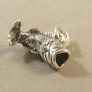 LARGE MOUTH BASS Sterling Silver 3-D Charm pendant Fish Jumping
