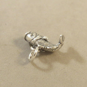 LARGE MOUTH BASS Sterling Silver 3-D Charm pendant Fish Jumping Fishing Life NT74