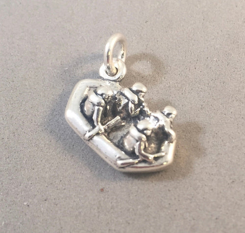 White Water RAFT .925 Sterling Silver Charm Pendant 4 People in a River Rafting  sp14