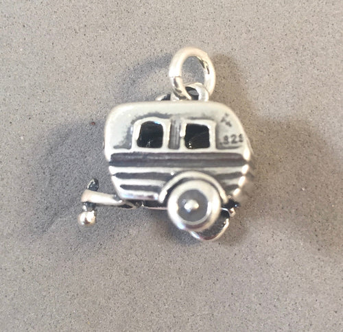 TRAVEL TRAILER .925 Sterling Silver Charm Pendant Vintage Canned Ham 40's 50's Camper vh29