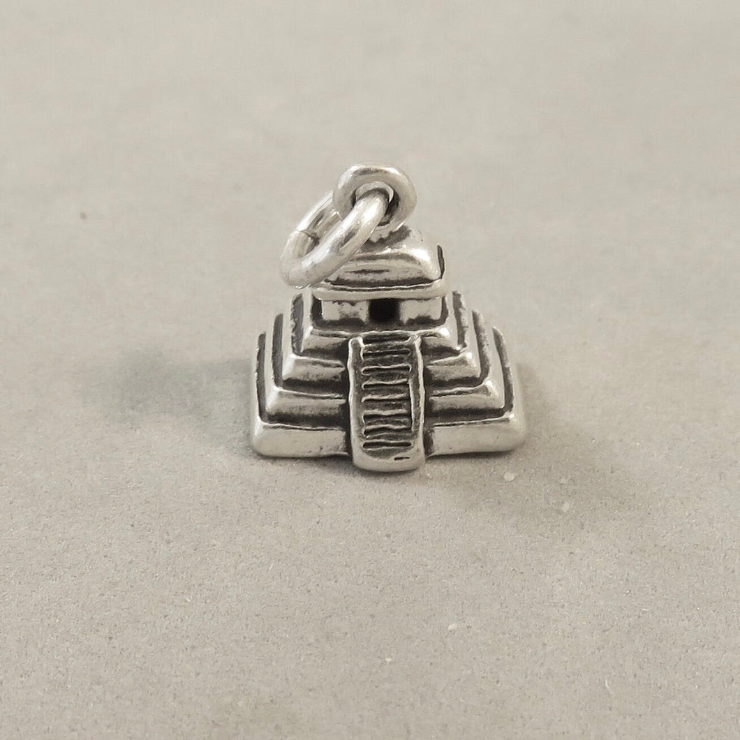 MAYAN PYRAMID .925 Sterling Silver 3-D Charm Pendant Aztec Chitcen Itza Yucatan Mexico tm30