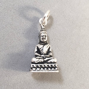 MEDITATING BUDDHA .925 Sterling Silver 3-D Charm Pendant Temple Thailand Japan Buddhism fa02