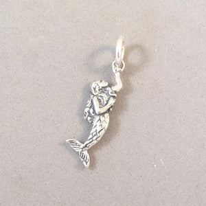 SWIMMING MERMAID .925 Sterling Silver 3-D Double Sided Charm Pendant Mystical Fantasy New nt14