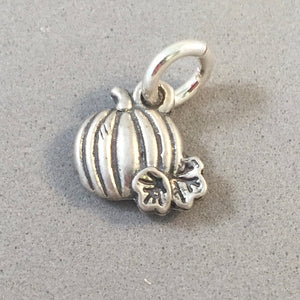 PUMPKIN With Autumn Leaf .925 Sterling Silver Charm Pendant Double Sided Tiny Halloween kt08