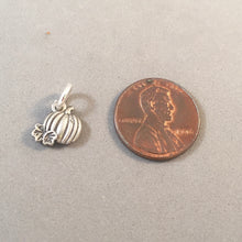 Load image into Gallery viewer, PUMPKIN With Autumn Leaf .925 Sterling Silver Charm Pendant Double Sided Tiny Halloween kt08