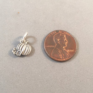 PUMPKIN With Autumn Leaf .925 Sterling Silver Charm Pendant Double Sided Tiny Halloween kt08