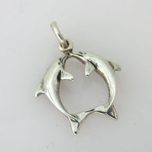 Load image into Gallery viewer, DOLPHINS KISSING .925 Sterling Silver Charm Pendant Nautical Sea Life Ocean Two Jumping Pair BV06