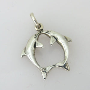 DOLPHINS KISSING .925 Sterling Silver Charm Pendant Nautical Sea Life Ocean Two Jumping Pair BV06