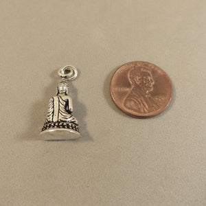 MEDITATING BUDDHA .925 Sterling Silver 3-D Charm Pendant Temple Thailand Japan Buddhism fa02