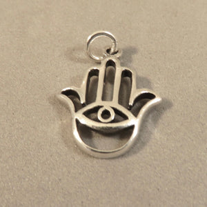 HAMSA & EVIL EYE .925 Sterling Charm Pendant Hand Faith Protection sign symbol open fa17