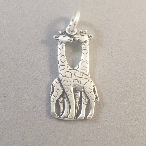 Sale! TWO KISSING GIRAFFES .925 Sterling Silver Double Sided Charm Pendant Safari Africa Animal an189