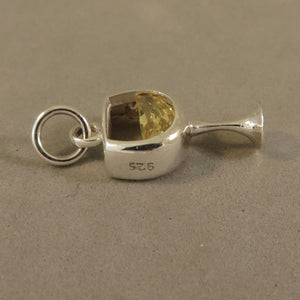 Glass of WHITE WINE .925 Sterling Silver Charm with CZ Stone Pendant Drink Kitchen Beverage kt10