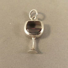 Load image into Gallery viewer, Glass of RED WINE .925 Sterling Silver Charm w/ CZ stone Pendant Beverage Drink kt63