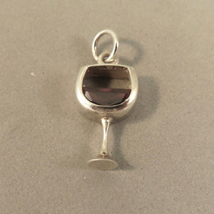 Glass of RED WINE .925 Sterling Silver Charm w/ CZ stone Pendant Beverage Drink kt63