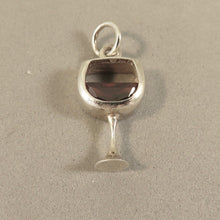 Load image into Gallery viewer, Glass of RED WINE .925 Sterling Silver Charm w/ CZ stone Pendant Beverage Drink kt63