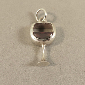 Glass of RED WINE .925 Sterling Silver Charm w/ CZ stone Pendant Beverage Drink kt63