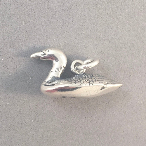 LOON 3-D .925 Sterling Silver Charm Pendant Detailed Bird Goose Duck Duckling Aquatic Waterfowl  bi29