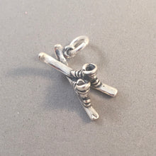 Load image into Gallery viewer, PAIR of SKIS &amp; BOOTS .925 Sterling Silver 3-D Charm Pendant Winter Snow Ski Sport sp09