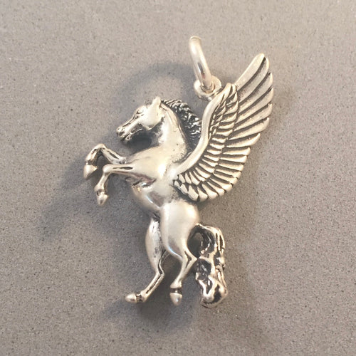 Sale! PEGASUS 3-D .925 Sterling Silver Charm Pendant Rearing Winged Horse Greek Mythology Fantasy SL56J