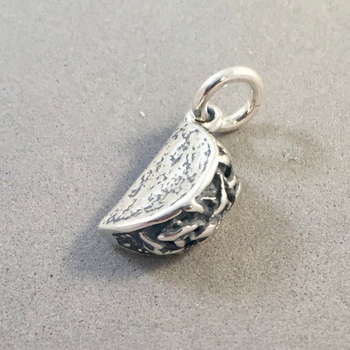 TACO .925 Sterling Silver 3-D Charm Pendant Mexican Hard Taco Shell Fast Junk Food Kitchen kt06