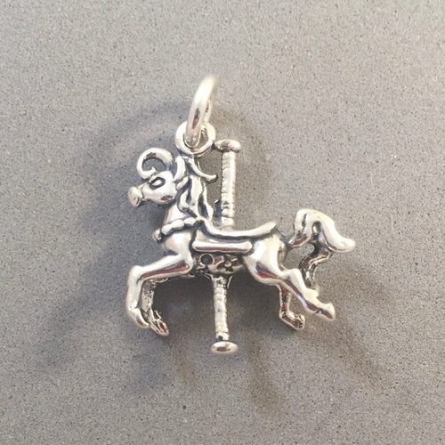 CAROUSEL HORSE .925 Sterling Silver 3-D Charm Pendant Merry go Round FairAmusement Park AN64