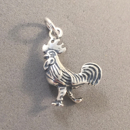 ROOSTER Walking .925 Sterling Silver Charm Pendant Bird Chicken bi10