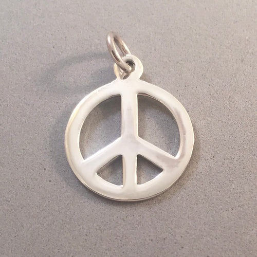 PEACE SIGN .925 Sterling Silver Charm Pendant 3/4 inch Symbol Basic High Polish Shiny MY09