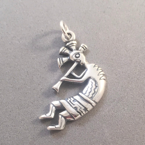 KOKOPELLI Dancing with Flute .925 Sterling Silver Charm Pendant Native American Southwest TW21