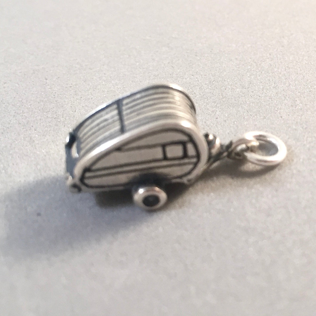 TEARDROP Style Travel TRAILER .925 Sterling Silver Charm Pendant Camping Camper RV vh09