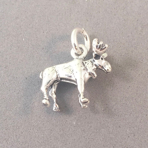 MOOSE .925 Sterling Silver 3-D Charm Pendant Male Bull Moose with Rack Antlers Figural an21