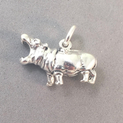 HIPPOPOTAMUS .925 Sterling Silver Charm Pendant Hippo Open Mouth Animal an33