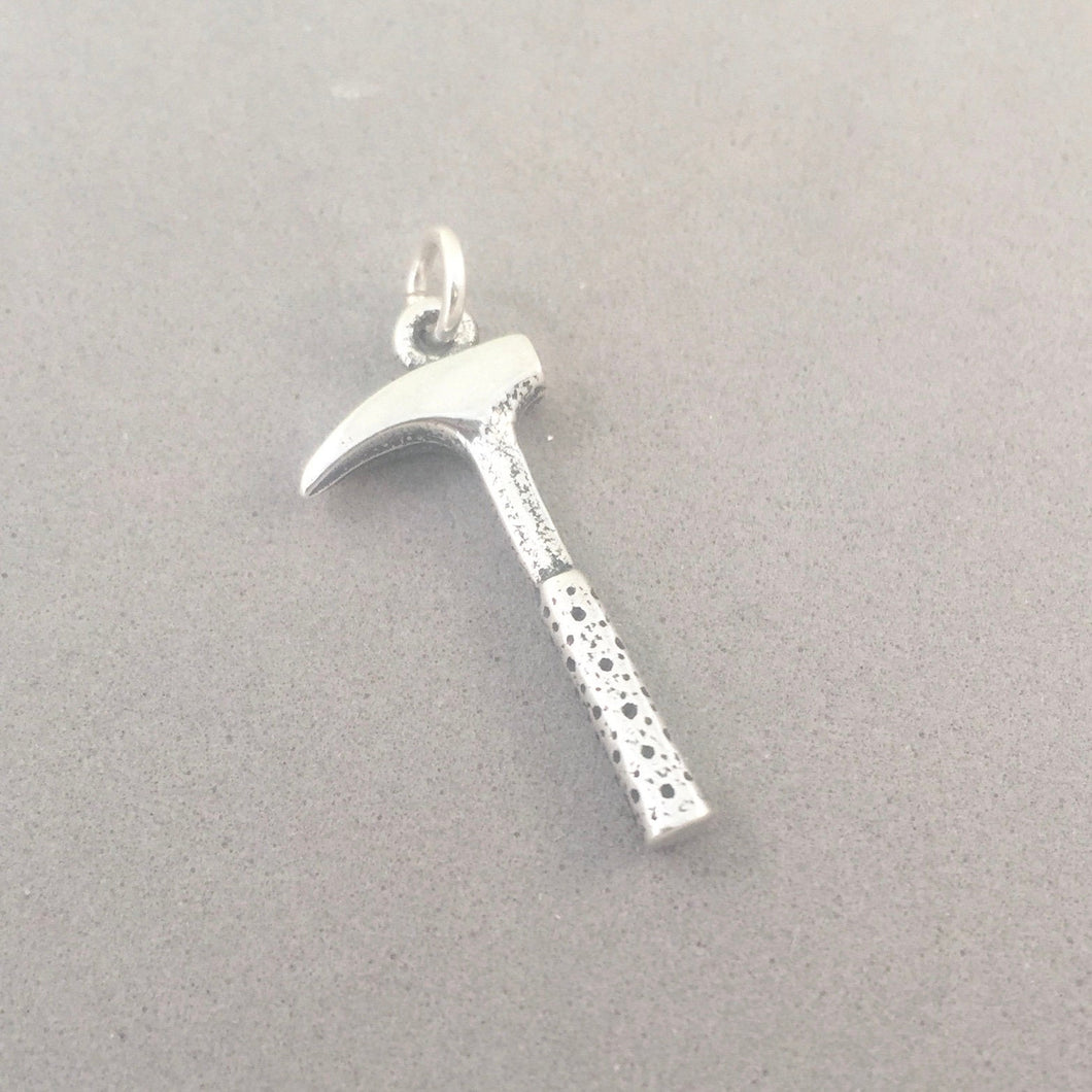 ROCK HAMMER .925 Sterling Silver 3-D Charm Pendant Geologist Pick Geology Mineral Fossil hb29