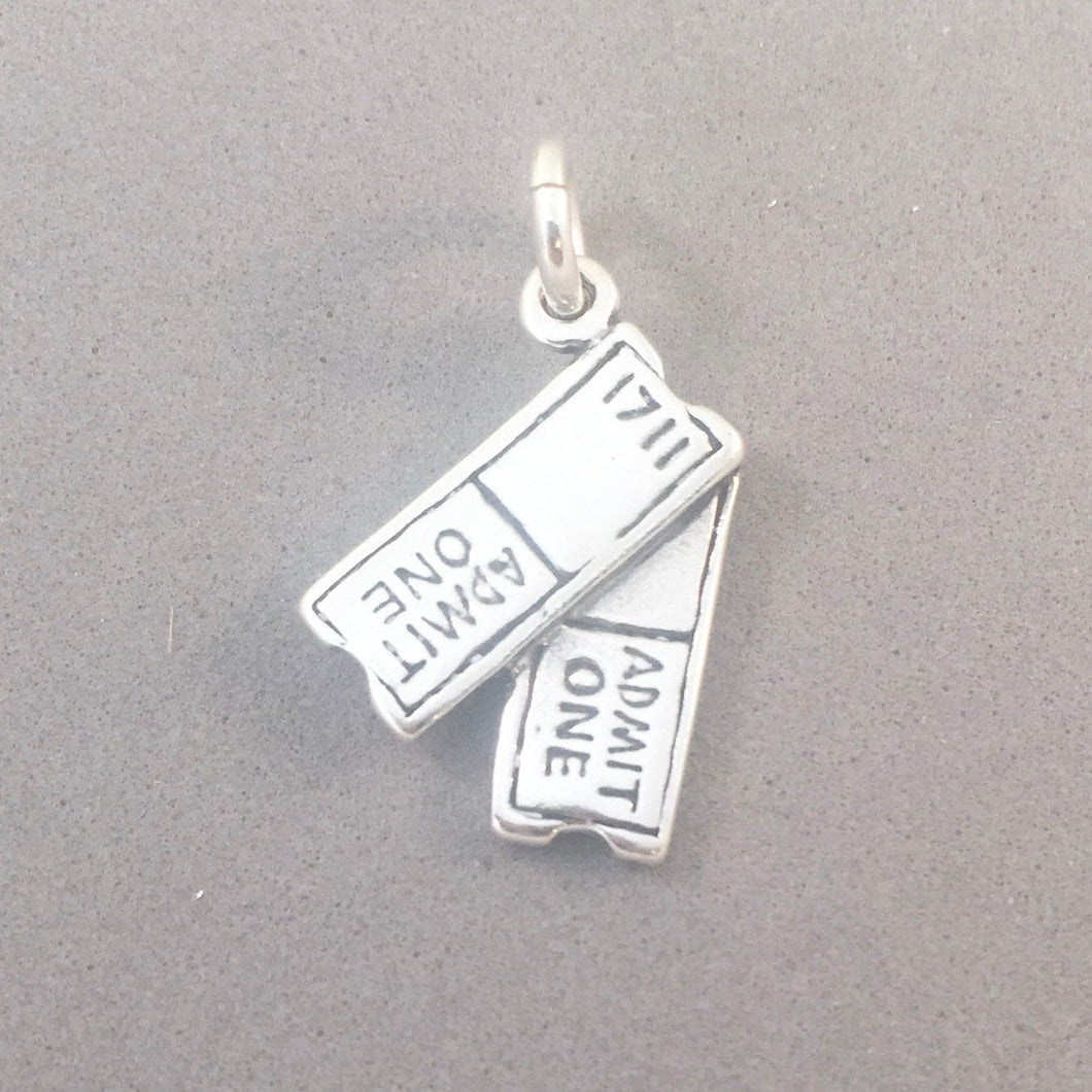 Two TICKETS .925 Sterling Silver 3-D Charm Pendant Movie Theater Admit One Broadway Event hb10