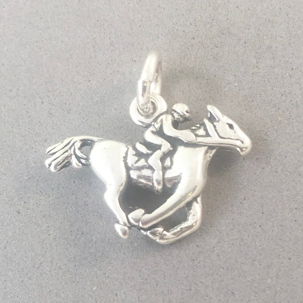 Sale! HORSE & JOCKEY .925 Sterling Silver 3-D Charm Pendant Equestrian Racing Jumper Horseback hs18